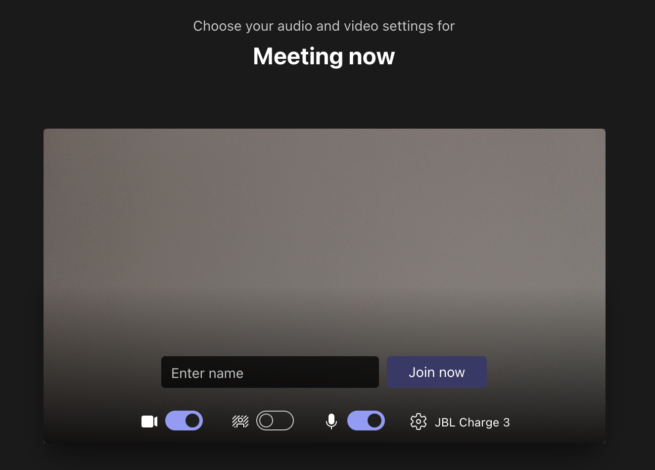 Login screen in Teams with a space for Name to be entered